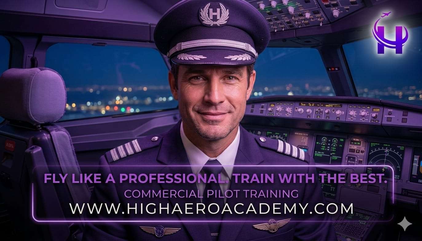 Commercial pilot training course at High Aero Academy with student pilot in cockpit