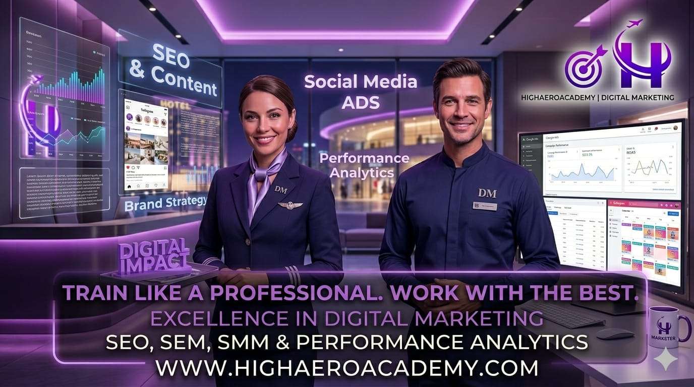 Digital marketing course at High Aero Academy with students learning SEO and social media marketing